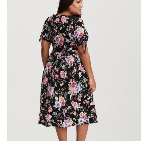 Torrid Women’s Floral Print Challis Short Sleeve Midi Dress Women’s Plus Size 1X - Picture 9 of 14